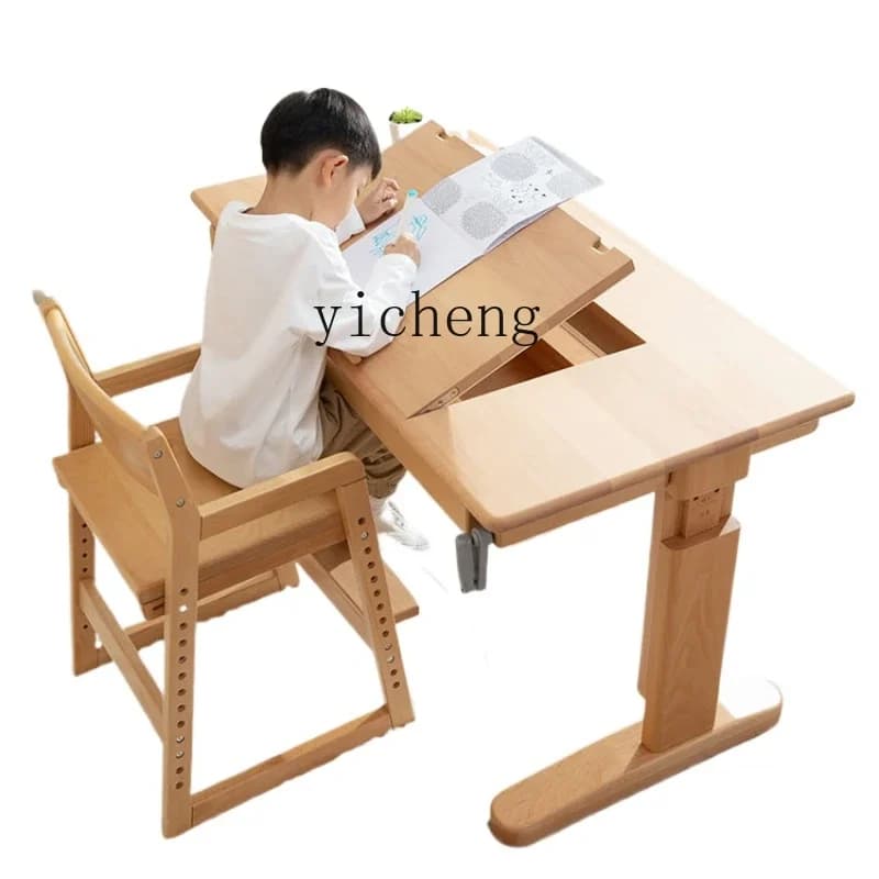 Solid Wood Study Table and Chair Suit Adjustable Writing Desk Home Desk Chair