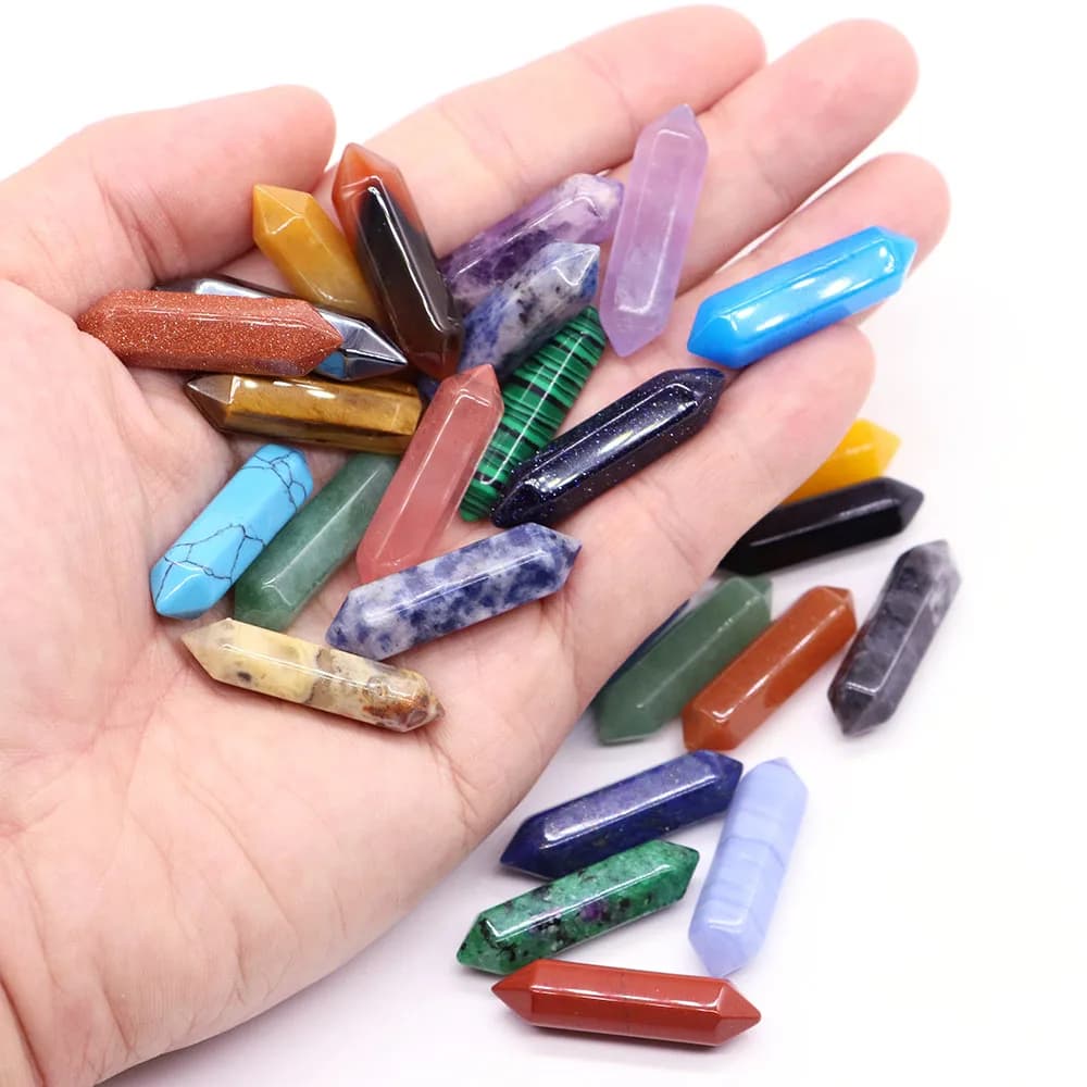 31x8mm Double-pointed Hexagonal Drilled Point Wand Natural Stones Crystals Amethyst Quartz Crafts For DIY Jewelry Making Pendant