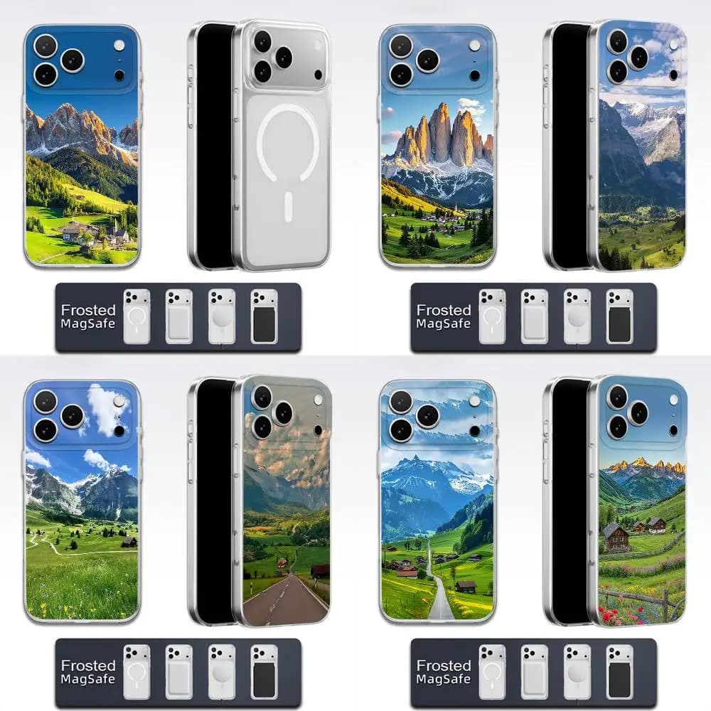 Swiss Alps Scenery Travel Phone Case For iPhone 17,16,15,14,13,12,11,Pro,Max,Plus,E,Air,Mini Magsafe Transparent