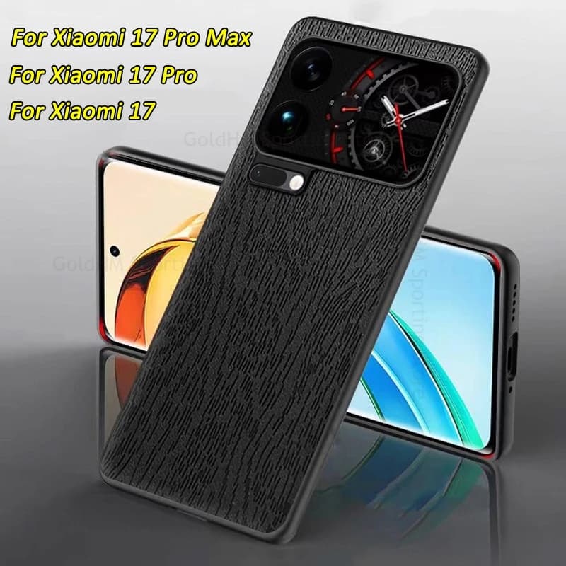 Ultra Slim Soft Bumper Protective Cover For Xiaomi 17 Pro Max Wood Texture Leather Shockproof Case For Xiaomi 15S Pro mi 15 Pro