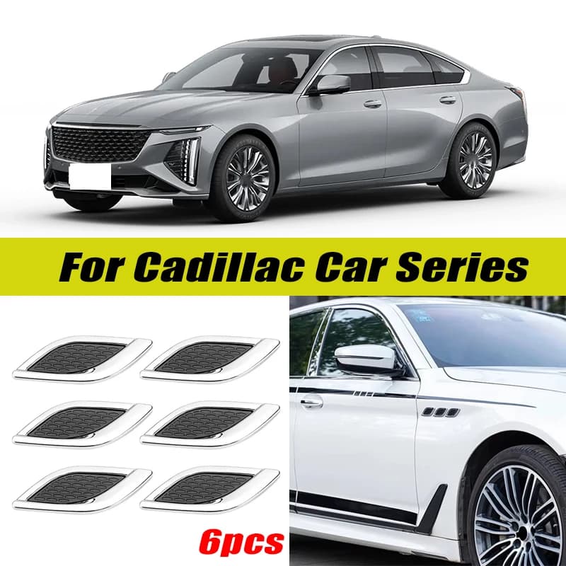 6Pcs Chrome / Black 3D Car Side Fender Air Vent Hood Scoop Outlet Cover Decorative Trim For Cadillac ATS ATS-L CT4 CT5 CT6 XTS