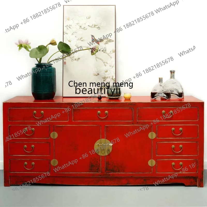 New Chinese style, dining side, retro entrance, solid wood, foyer partition shoe cabinet, classical TV cabinet