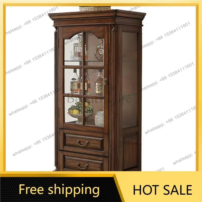 XX. All solid wood wine cabinet American solid wood high-end small apartment glass wine cabinet