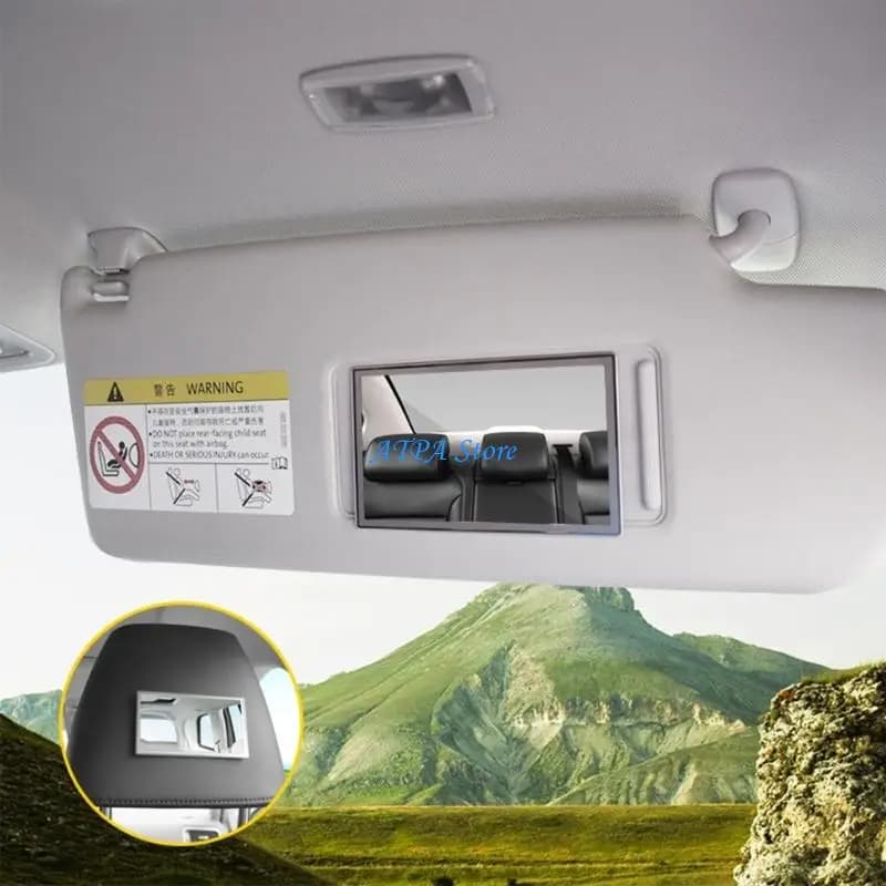U13C Decorative Universal Car Sun Visors Mirror Stainless Steel Shatterproof Adhesive Mounting Clear Imaging