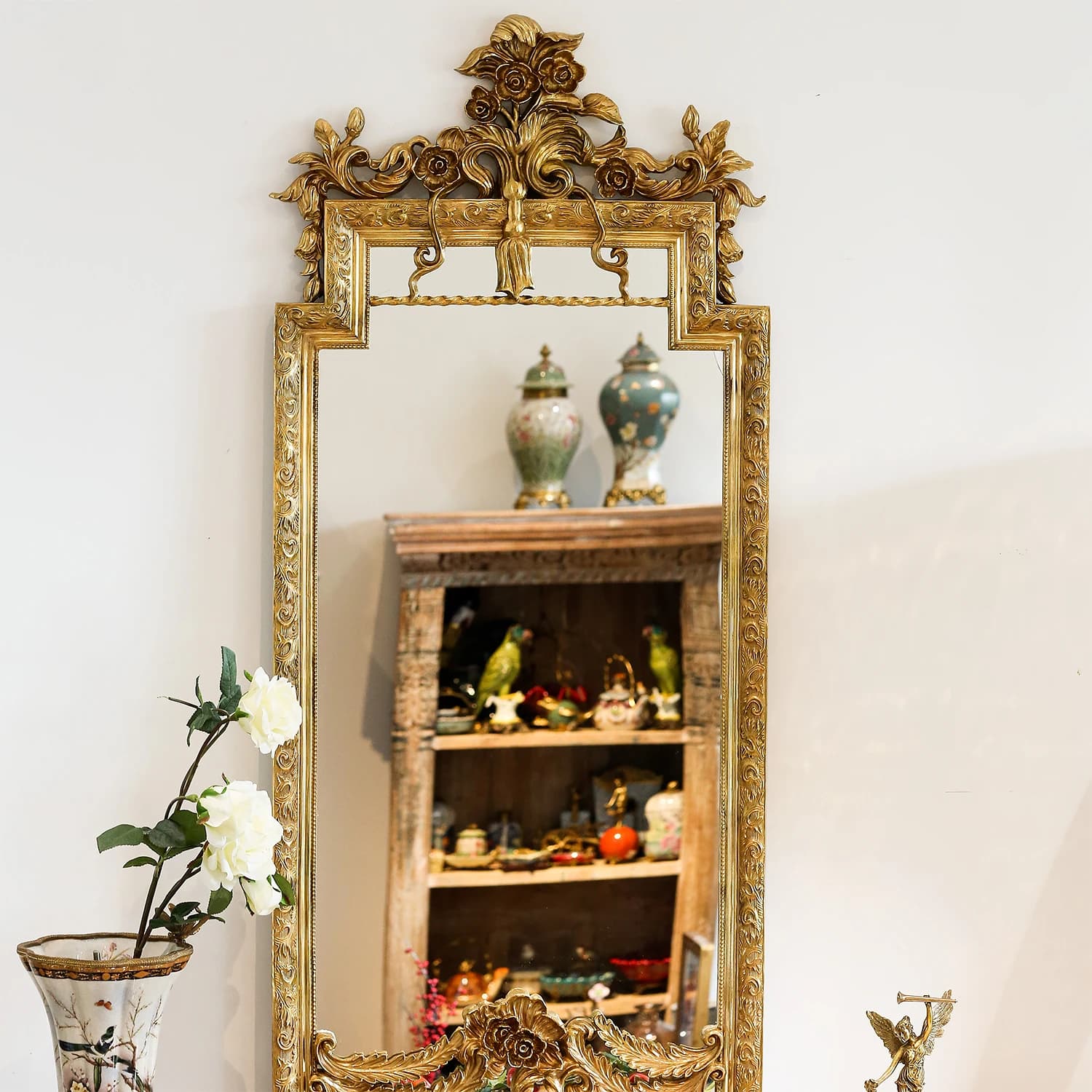 French Retro Heavy Industry Engraved Brass Wall-Mounted Mirror Decorative Mirror 1.35m Enigma Mirror