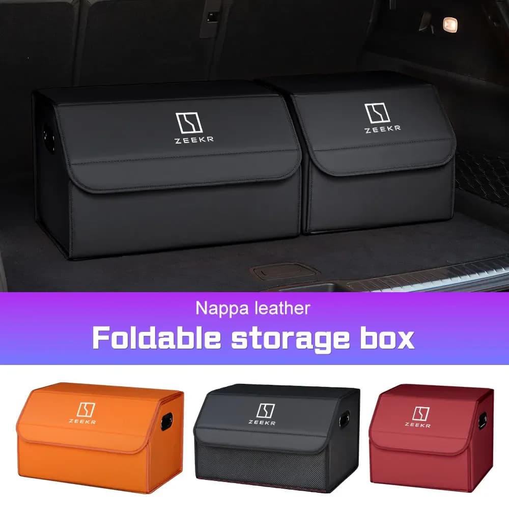 Car Trunk Organizer Box Foldable For ZEEKR X 001 007 009 MIX 001FR 007GT 7X 9X Leather Large Capacity Storage Bag Stowing Box
