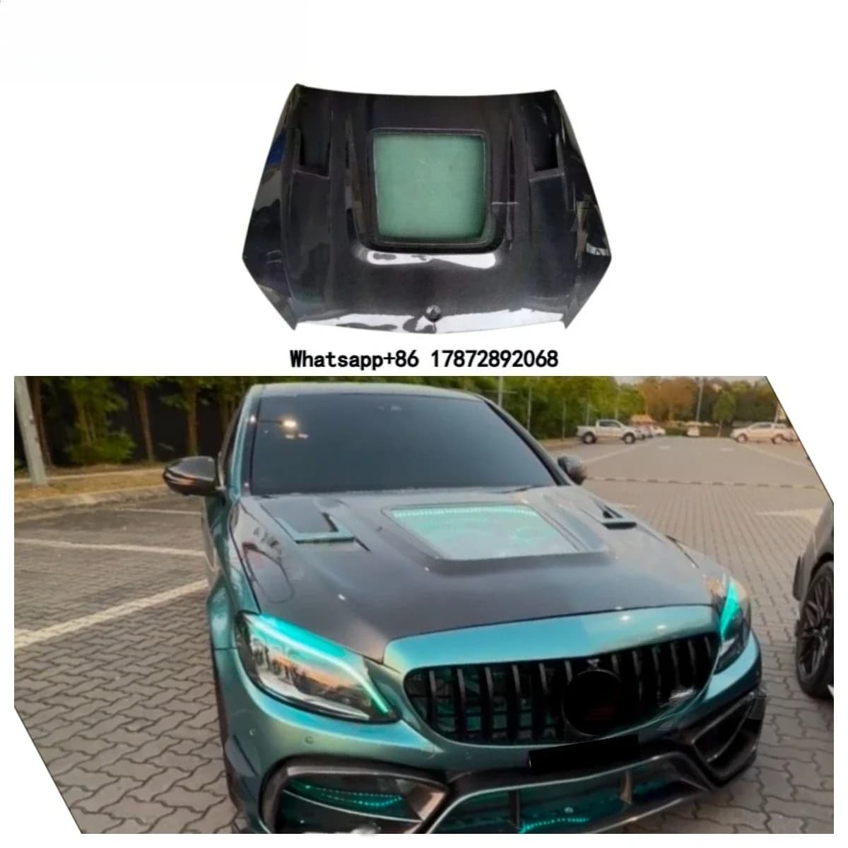 IMP Style Carbon Fiber Transparent Engine Hood for W205 C Class C250 C300 C43 2015-2021 Engine Bonnte Lid Body Kit