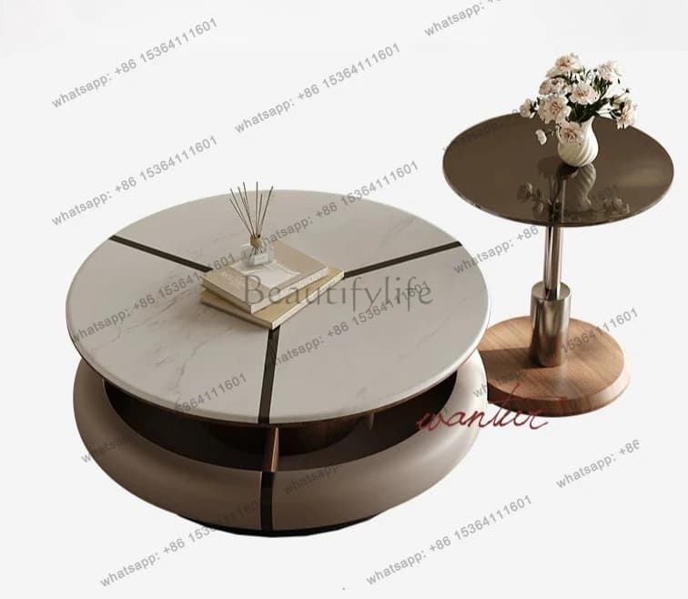 8Italian rotating coffee table art round paint high-end living room multi-functional storage for home