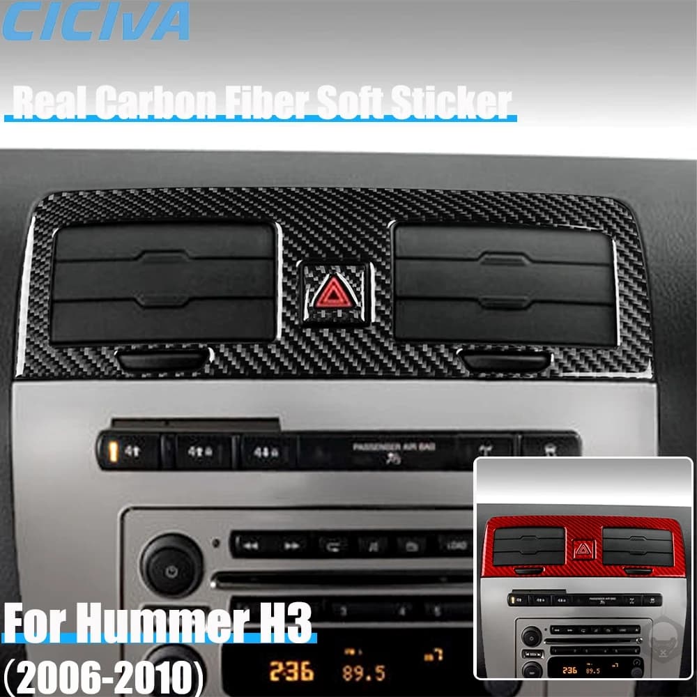 Real Carbon Fiber Car Accessories Center Air Vent Set Decorative Trim Cover Soft Sticker For Hummer H3 2006 2007 2008 2009 2010