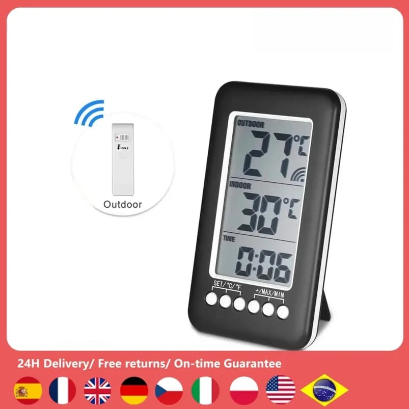 Digital Thermometer Meter With Clock Function Outdoor Indoor LCD Wireless Temperature Electronic Thermometers Weather Station