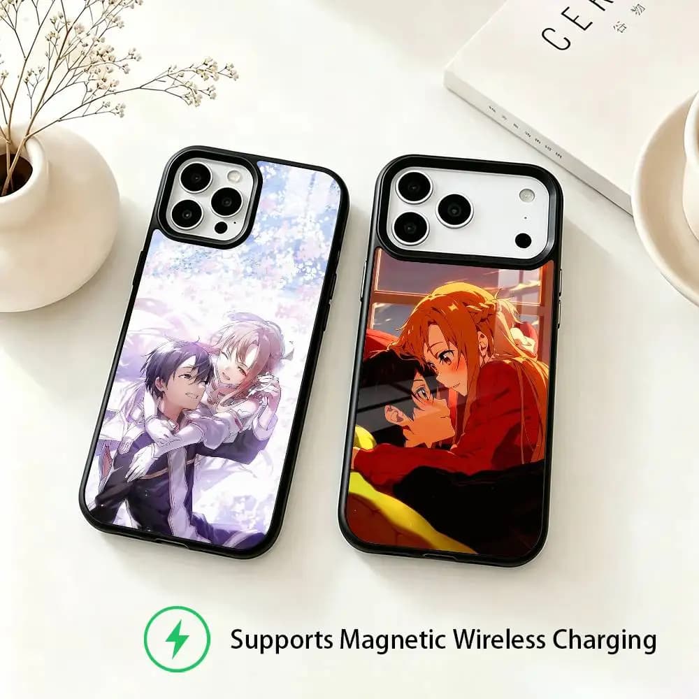 Kirito and Asuna Anime Phone Case For iPhone18,17,16,15,14,13,12,11 Plus,Pro Supports Magnetic Wireless Charging