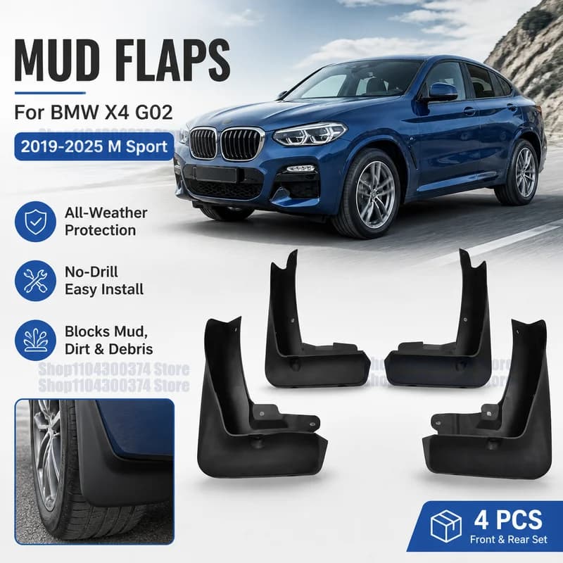 For BMW X4 G02 (2019-2025) M Sport Mud Guard Flap Set Dirty Splash Guard Fender Flares Front Rear Accessories