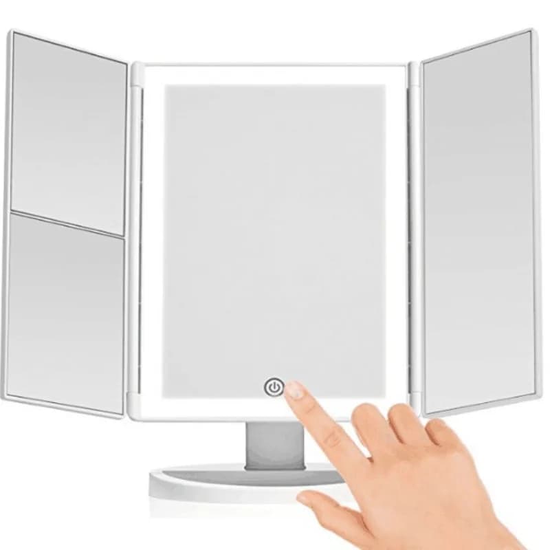 New Desktop Three-Fold Makeup Mirror, Three-Sided Foldable Makeup Mirror, Women's Makeup Touch-Up Mirror, LED Mirror with Light