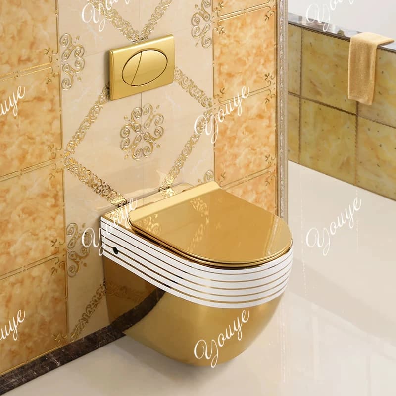 Wall-mounted golden toilet small apartment household hanging color toilet into the wall hidden embedded toilet