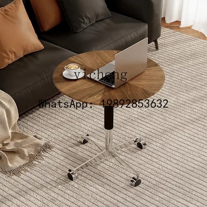 solid wood small round table lifting dining table household mobile writing table living room