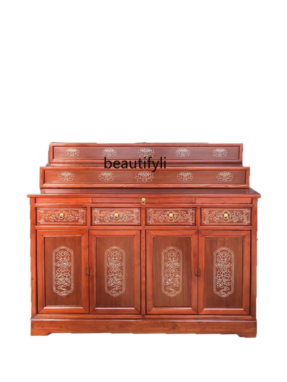 Shrine Household Solid Wood Shrine Buddha Cabinet Hand Painted Gold Buddha Table Offering Table