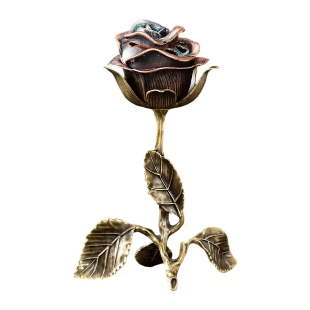 Quemador de Incienso de Metal Hecho a Mano con Forma de Rosa, Artesanía en Aleación, Porta Incienso Tradicional Resistente al Ca