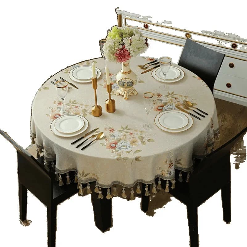 Large round table waterproof and oil-proof light luxury high-end round dining table living room tablecloth