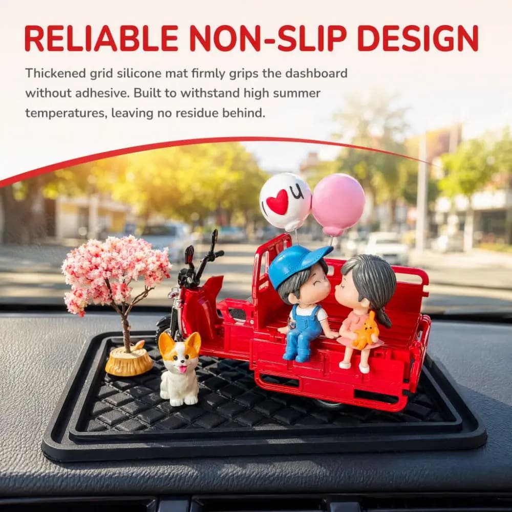 Cute Couple Tricycle Model Car Dashboard Ornament with Dog Sakura Tree Balloon Non-Slip Mat Interior Car Decor Valentine's Gift