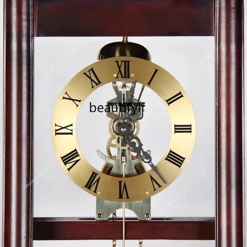 N  Solid wood European perspective floor clock new Chinese retro pendulum clock large clock machinery