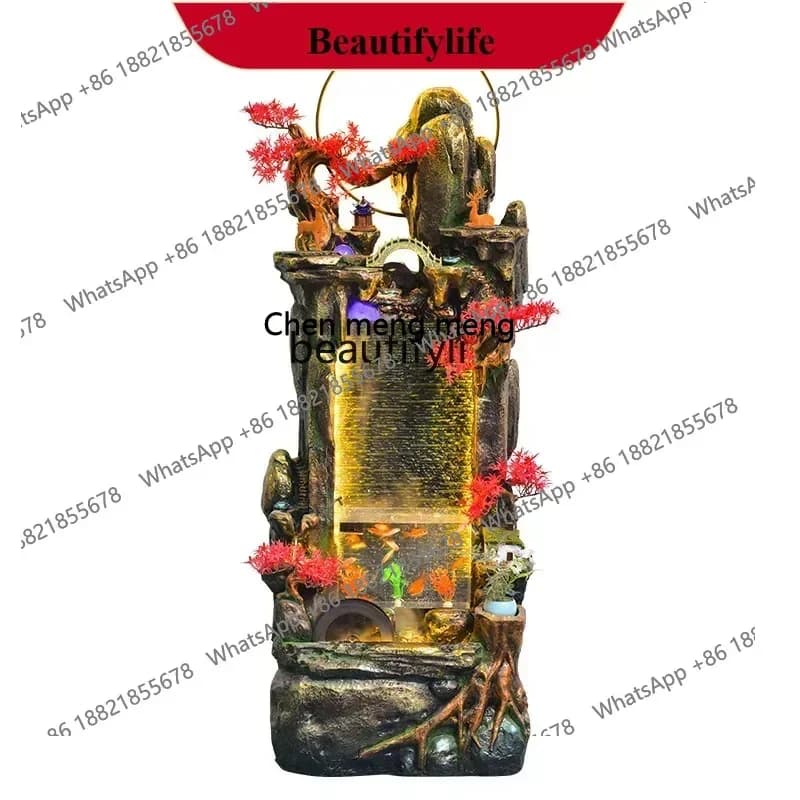 X  fish tank rockery flowing water fountain, alpine water wheel floor feng shui wheel ornament circulation water feature