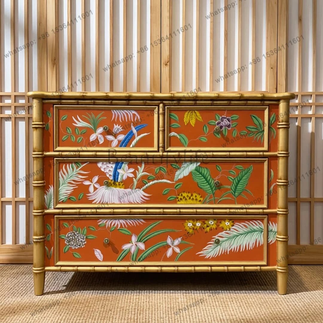 New Chinese retro painted art entrance bedroom storage cabinet