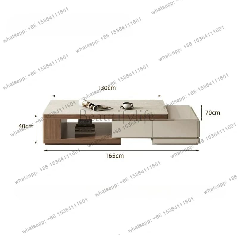 YJ Extendable Medieval Rock Slab Coffee Tables Wood Luxury Design Minimalist Mesa De Centro De Sala Modern Coffee Tables Furnitu