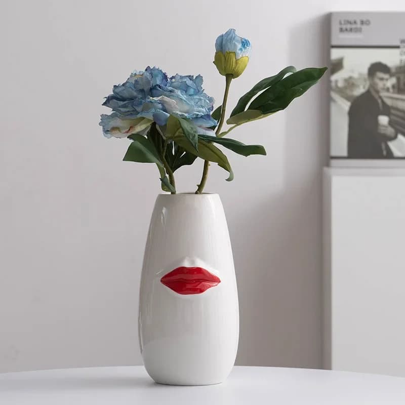 Creative Red Lips Ceramic Vase Flower Arrangement Floral Vases Desk Decoration Red Lips Porcelain Flowers Pots home decoration