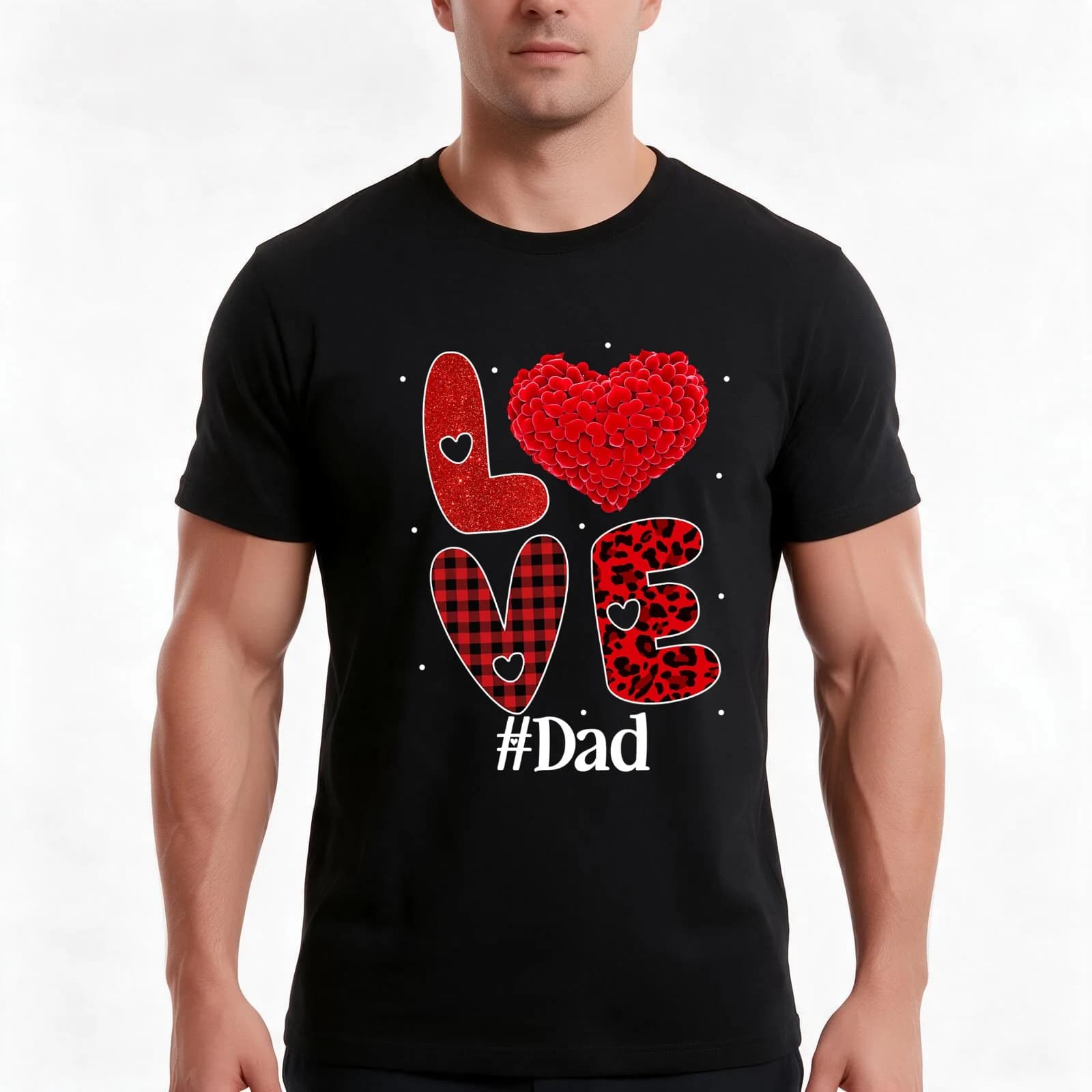 Heart Love Plaid Leopard Valentine, My Valentine Is Dad T-Shirt, Summer Casual Cotton Tee, Oversized Streetwear Tops