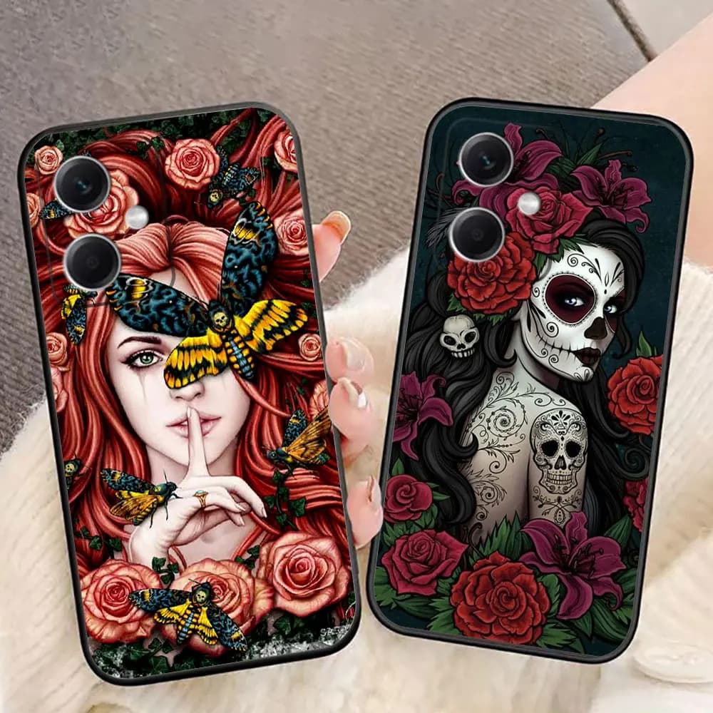 Katrina Rose Girl Skull Phone Case For Xiaomi Redmi Note 15 14 13 12 12S 11 11T 11S 10 9T 9 Pro Case Funda DIY Shell Capa Cover