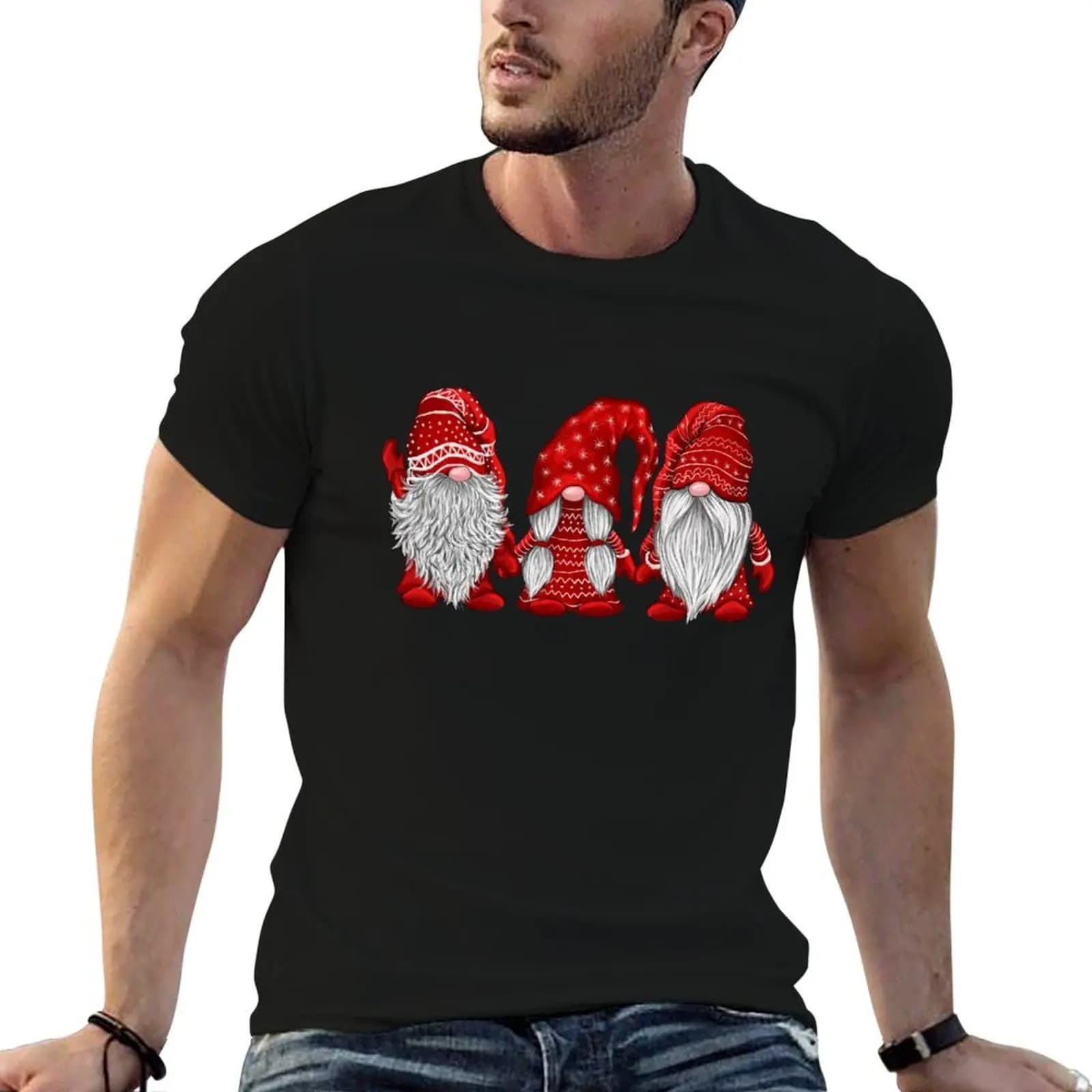 Xmas Hanging With Red Gnomies Santa Christmas Dwarf Matching Family Friends T-Shirt