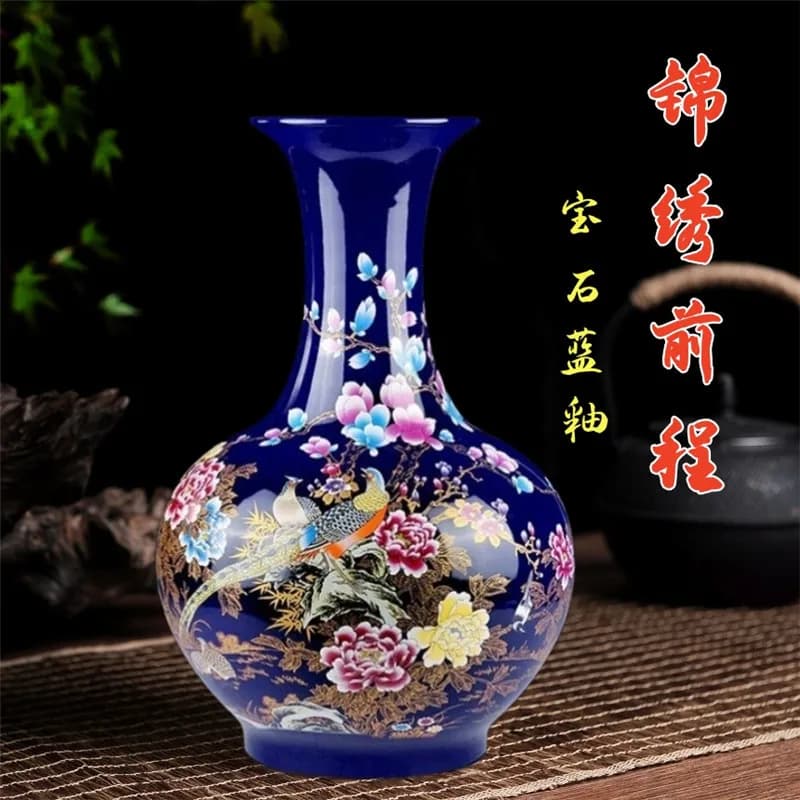 Ceramic gem blue brocade future vase chinoiserie brocade chicken floor-standing large vase