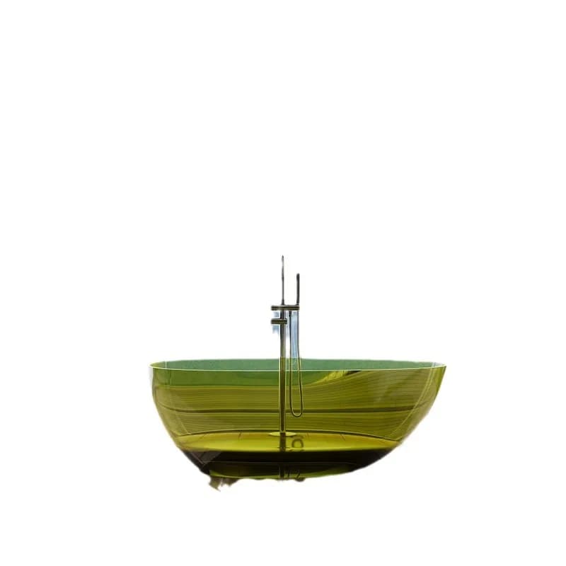 Thin-edged transparent resin integrated freestanding bathtub, home hotel, homestay bathroom, simple cream