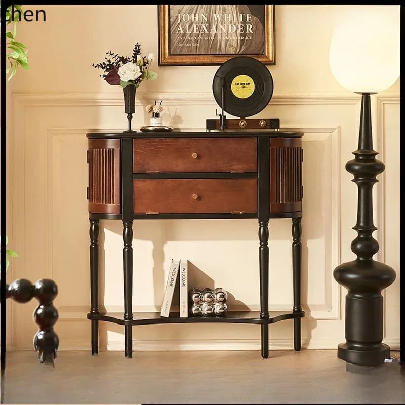 Vintage Solid Wood Sideboard Simple Wall-Mounted Integrated Side Cabinet Storage