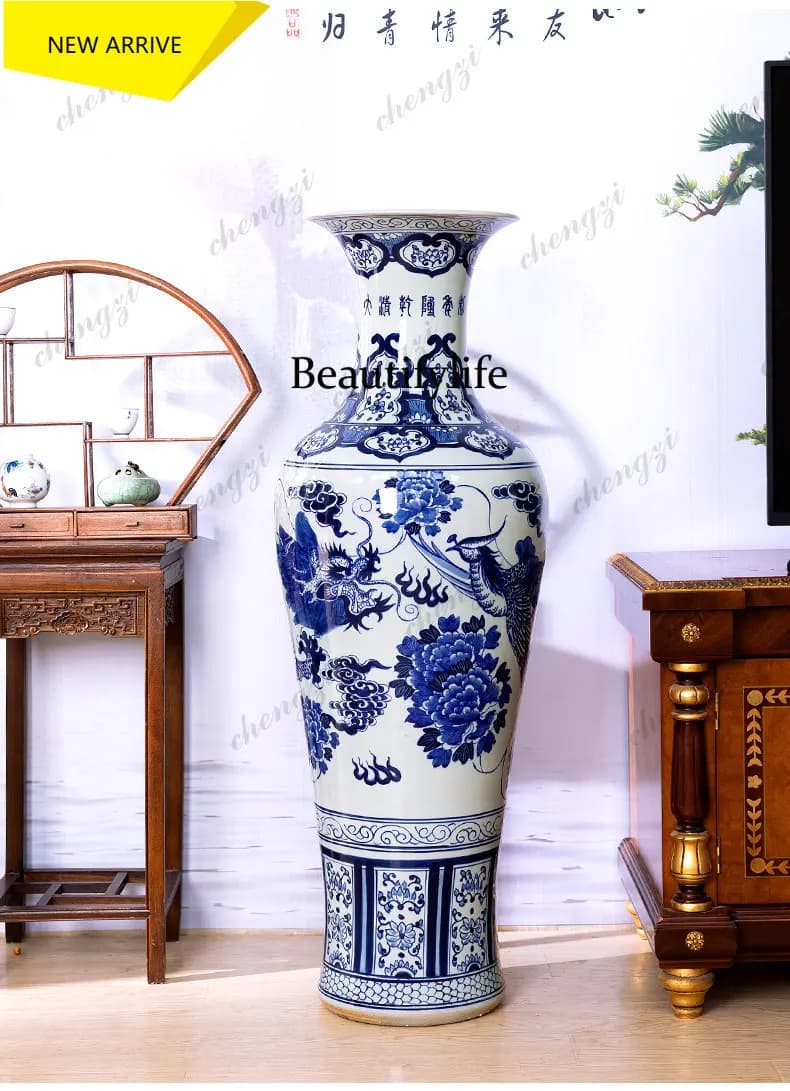 a95 Jingdezhen ceramics antique hand-painted blue and white porcelain floor-to-ceiling large vase hotel living room decoration