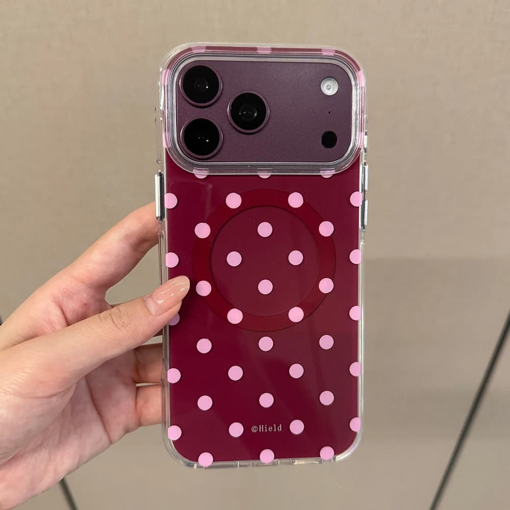 Ins Fashion Polka Dot Burgundy Magnetic Case For iPhone 18 Pro Max 17 16 15 14 13 Phone Cover With Magsafe Wireless Charging