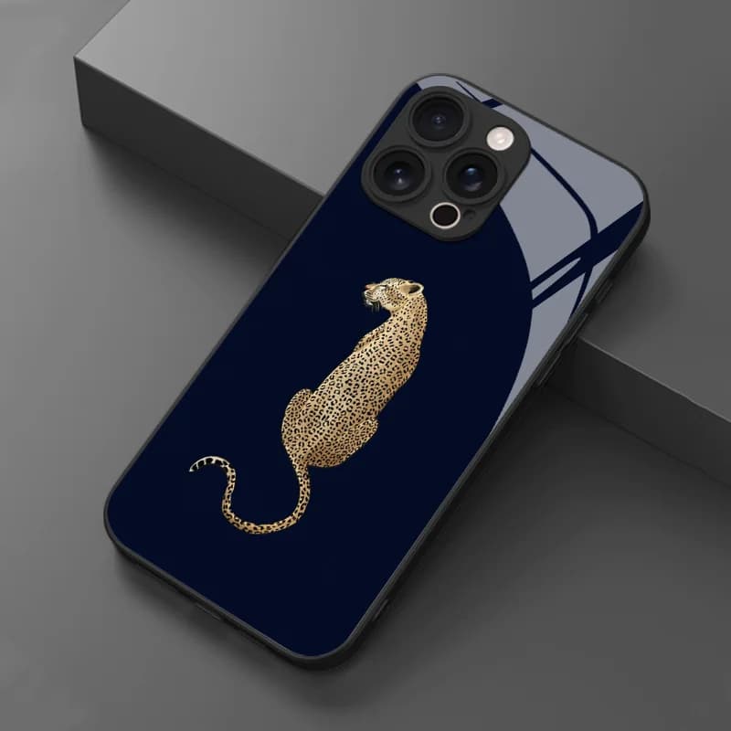 Elegant Leopard Print Sitting Pattern HD Glass Phone Case for iPhone 18 17promax/16/15/14/13/12ProMax/11Pro Anti-drop protection