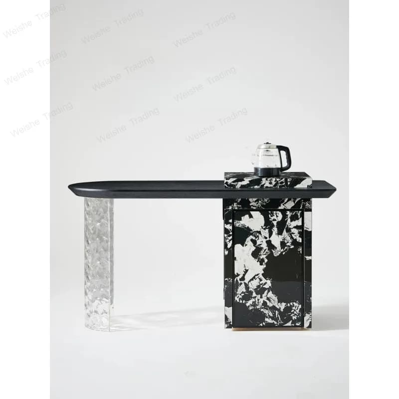 Small tea table at home, light luxury, minimalist living room, tea table, solid wood balcony, tea table and chairs