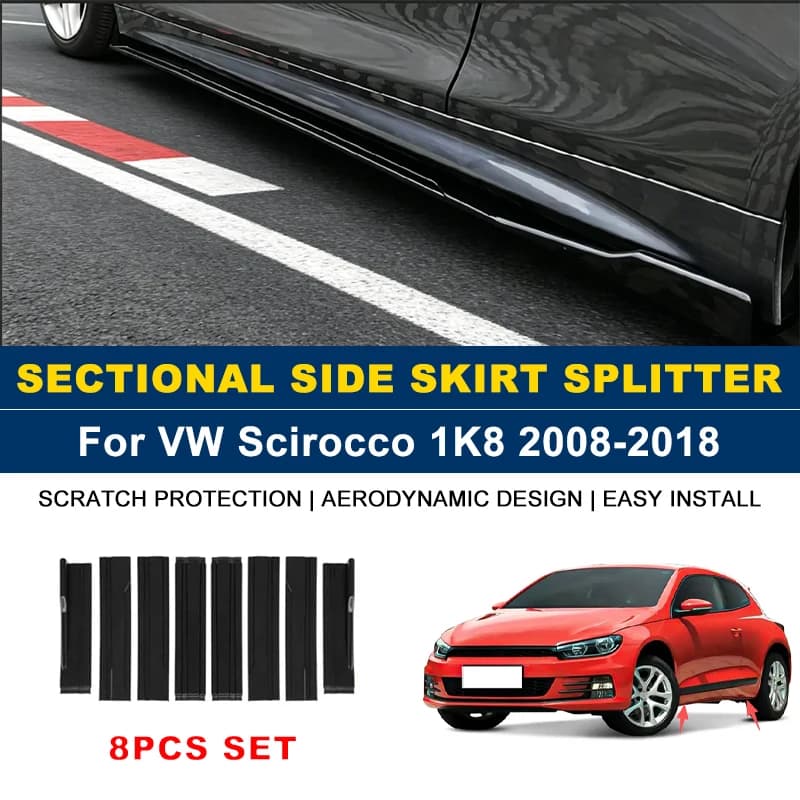 2m Sectional Side Skirt Extension Lips Side Spoiler, Car Exterior Modified Upgrade Kit For Volkswagen VW Scirocco 1K8 2008-2018