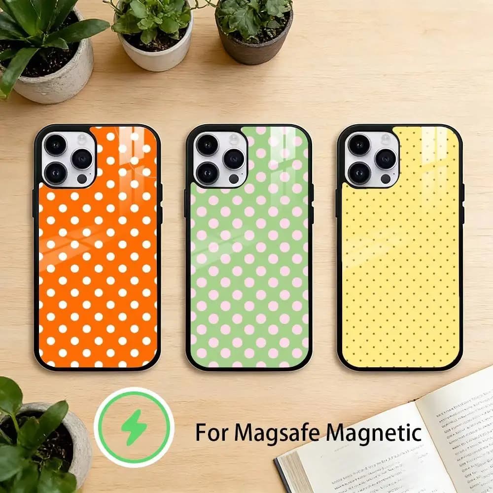 Clmj Polka Dots Phone Case For iPhone 17,16,15,14,13,12,Plus,Pro,Max For Magnetic Wireless Charge