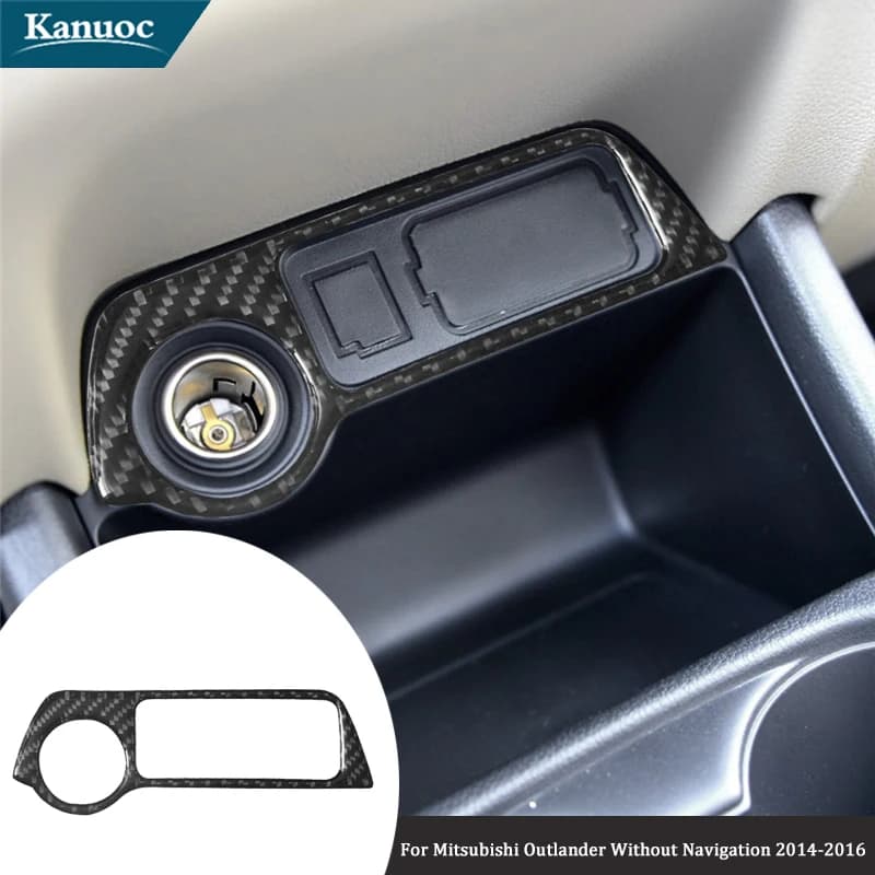 For Mitsubishi Outlander Without Navigation 2014-2016 Carbon Fiber Front Power Socket Stickers Car Interior Styling Accessories
