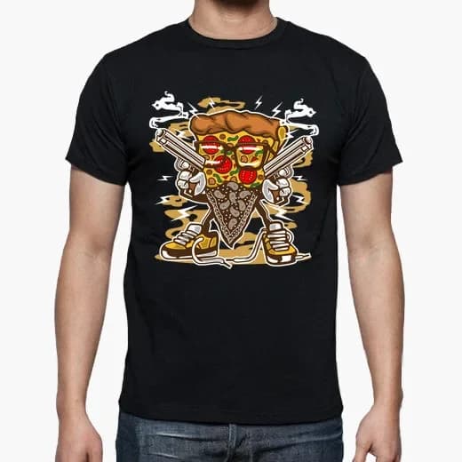 Funny Pizza Gangster Caricature T-Shirt. Summer Cotton O-Neck Short Sleeve Mens T Shirt New S-3XL