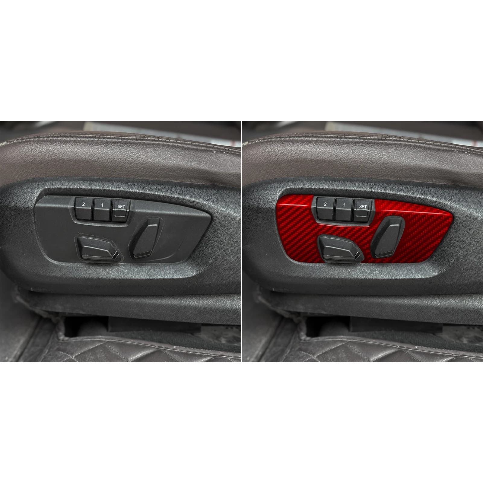 For BMW X5 2014–2018 Car Seat Adjustment Button Panel Trim Red Real Soft Carbon Fiber Interior Accessories Decoration Stickers