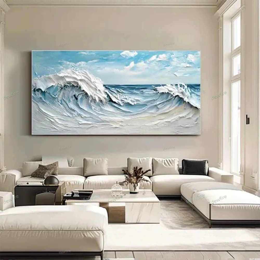 Large Ocean Wave Handmade Oil Painting On Canvas Large Wall Art Abstract Minimalist Painting Blue Sea Wall Art Living Room Decor