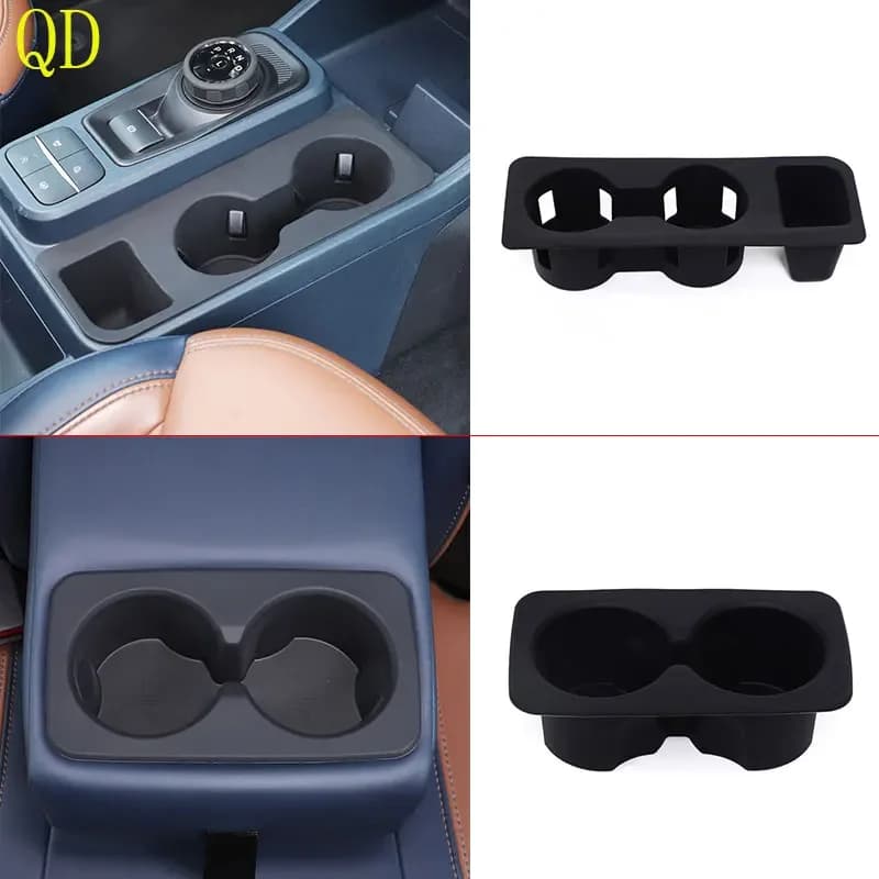 For Ford Maverick 2022-2024 Silicone Black Car Central Control Water Cup Cover Rear Drainage Cup Cover Car Interior Accessories