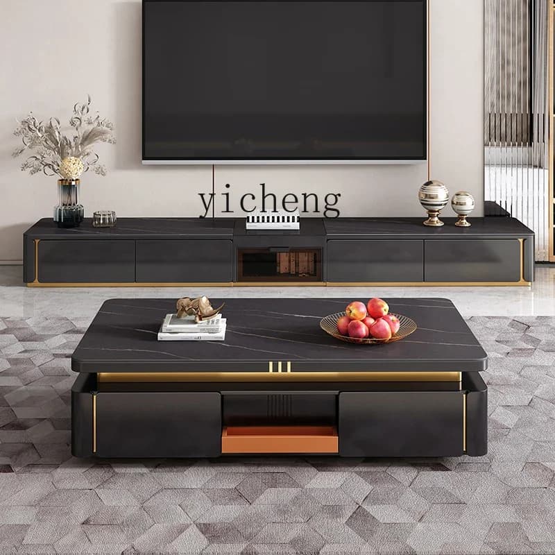 B1 Rock Slab Coffee Table Simple Living Room Home High-end TV Cabinet Combination Modern Light Luxury Rectangular Minimalist
