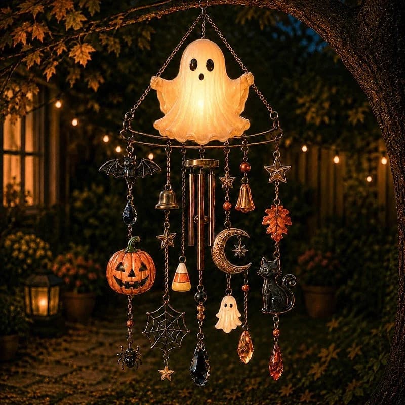 New Halloween suncatcher wind chime, ghost-shaped, popular party decoration for festive atmosphere