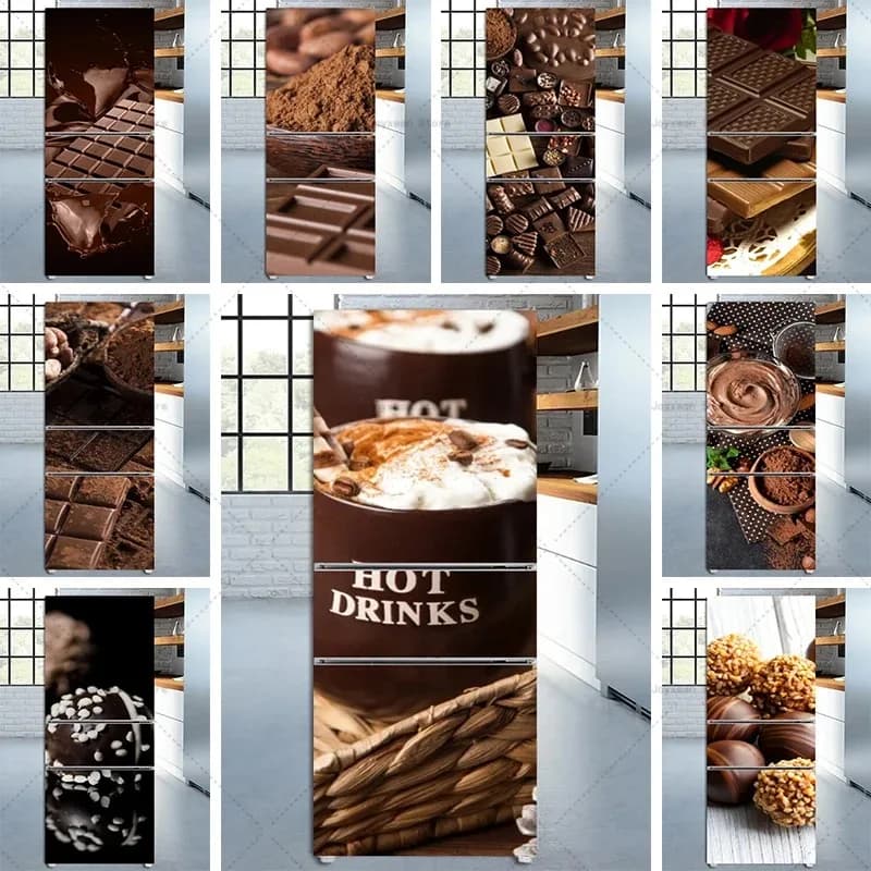 Chocolate Refrigerator Door Sticker PVC Waterproof and Oil-proof Kitchen Sticker Home Restaurant Decoration Fridge Wallpaper