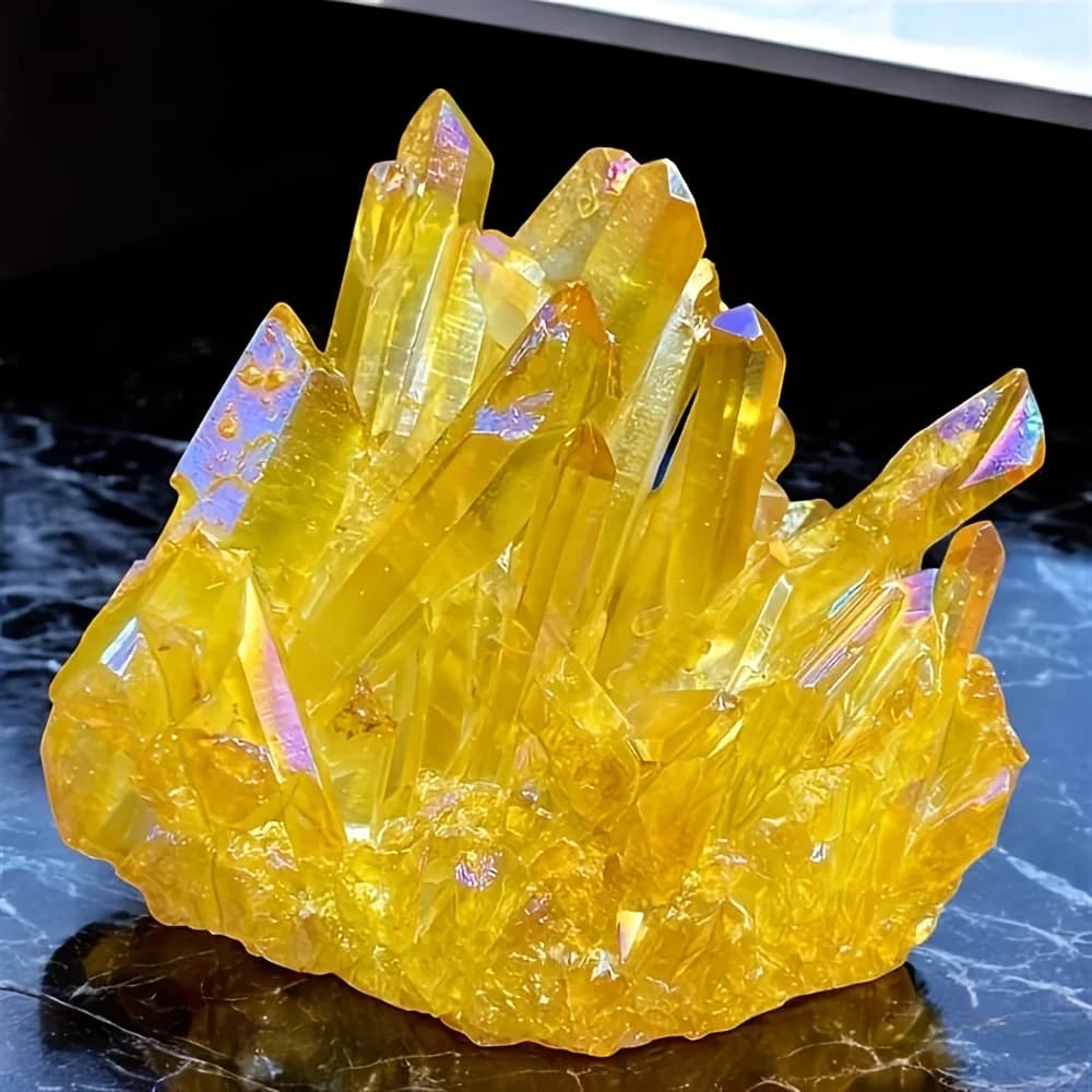 1PC Aura Yellow Crystal Cluster - Irregular Shape Electroplated Stone, Crystal for Home Decor, Unique Gift for June Birthdays,