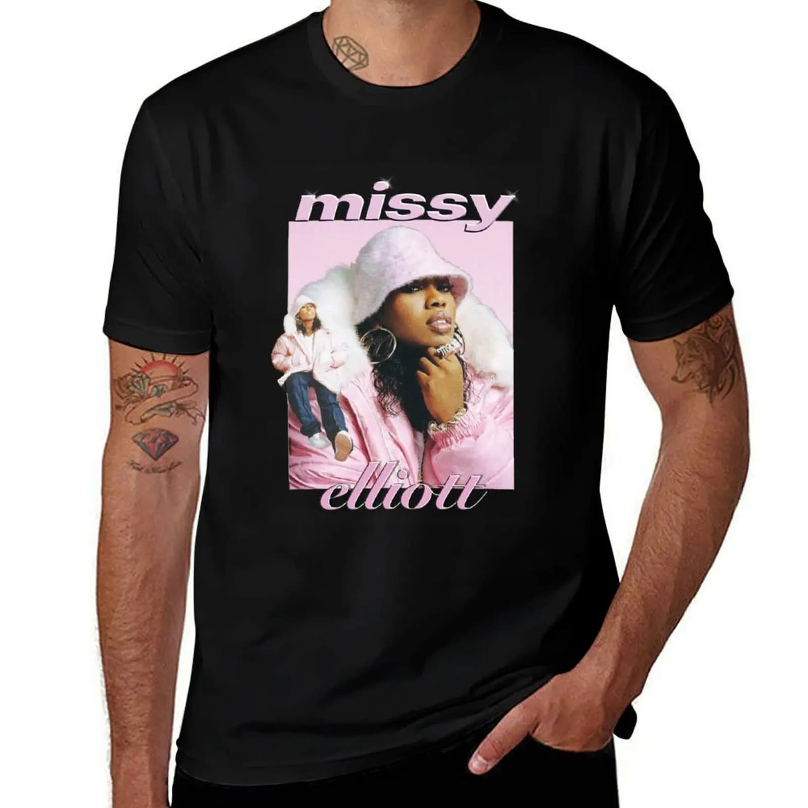 Missy Elliott throwback T-Shirt Big and Tall Crew Neck Tee T-Shirt